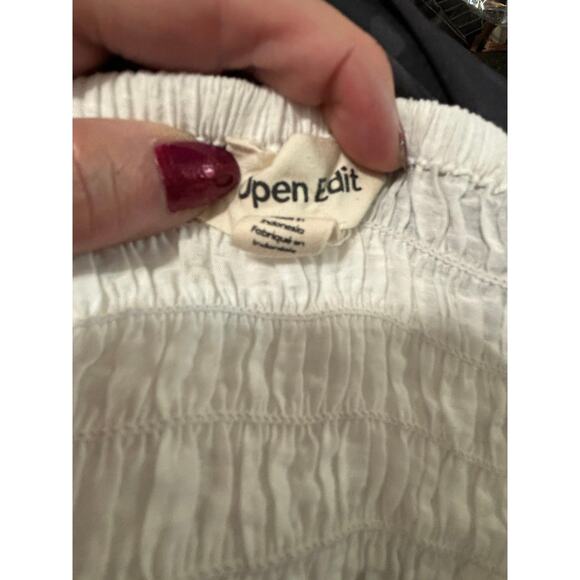 Open Edit Smocked Peplum Top In Ivory Size M Flutter Sleeves Viscose Coquette - Picture 7 of 8